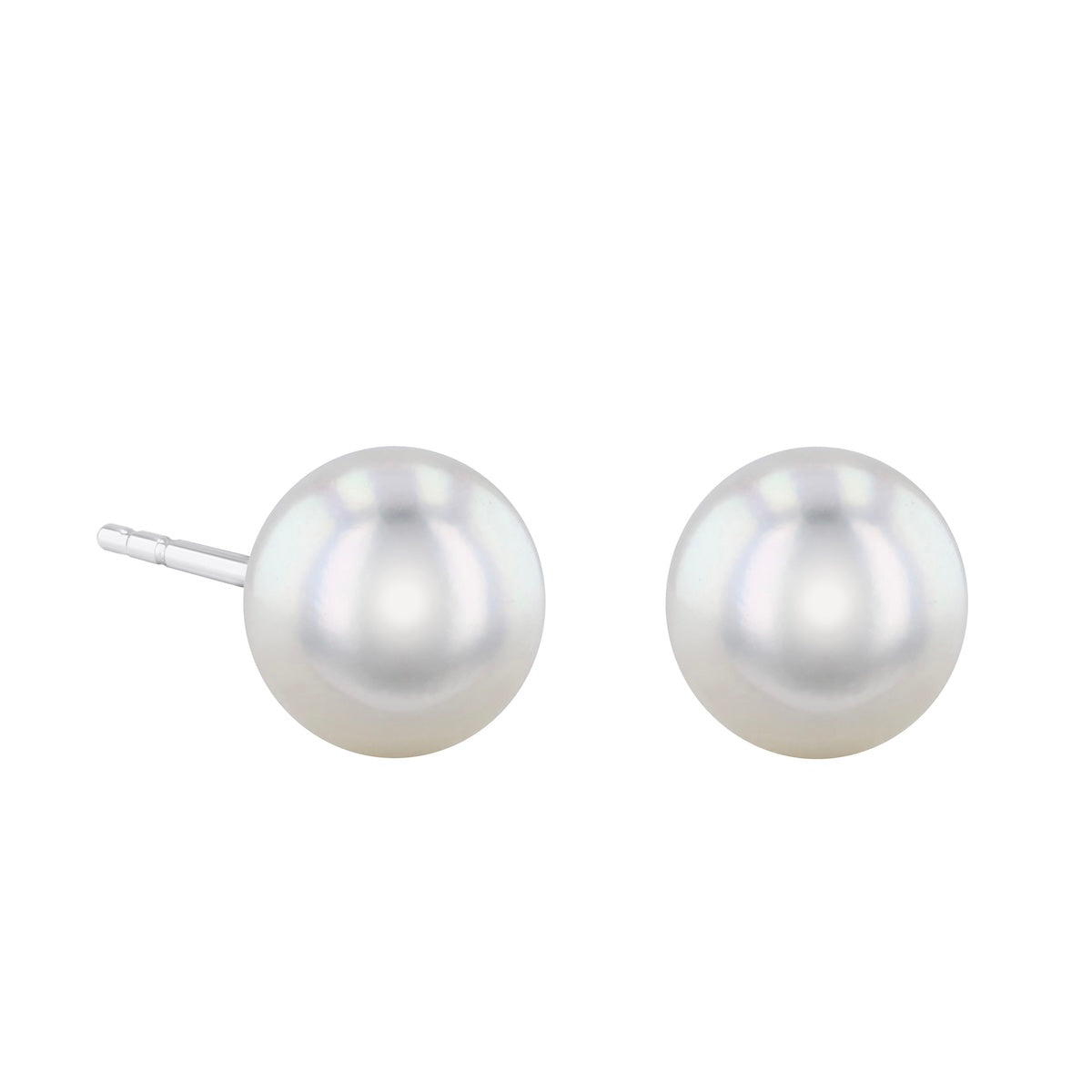 Pearlessence Collection White Cultured Akoya Pearl Stud Earrings | 18K White Gold