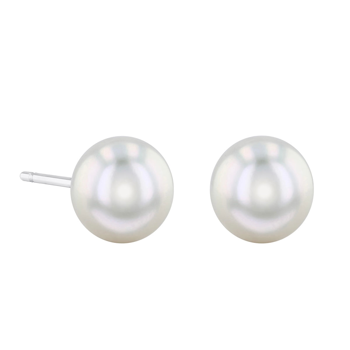 Pearlessence Collection White Cultured Akoya Pearl Stud Earrings | 18K White Gold