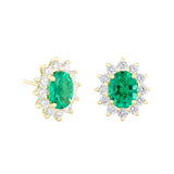 Heirloom Collection 3.21ct Oval Lab-Grown Emeralds and 1.81ct Lab-Grown Diamond Cluster Earrings | 9K Yellow Gold