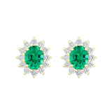 Heirloom Collection 3.21ct Oval Lab-Grown Emeralds and 1.81ct Lab-Grown Diamond Cluster Earrings | 9K Yellow Gold