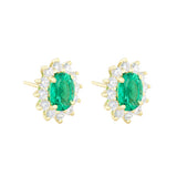 Heirloom Collection 3.21ct Oval Lab-Grown Emeralds and 1.81ct Lab-Grown Diamond Cluster Earrings | 9K Yellow Gold