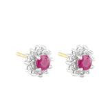 Ruby and Diamond Cluster Earrings | Pre-Loved | 9K Yellow Gold