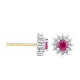 Ruby and Diamond Cluster Earrings | Pre-Loved | 9K Yellow Gold