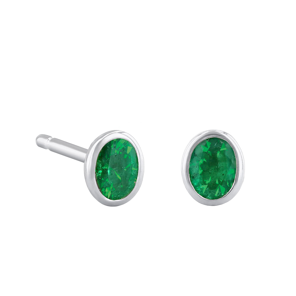 Birthstone Oval Bezel Set Stud Earrings | 9K White Gold