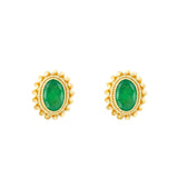 Oval Emerald Bezel Set Stud Earrings | Pre-Loved |  9K Yellow Gold