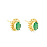 Oval Emerald Bezel Set Stud Earrings | Pre-Loved |  9K Yellow Gold