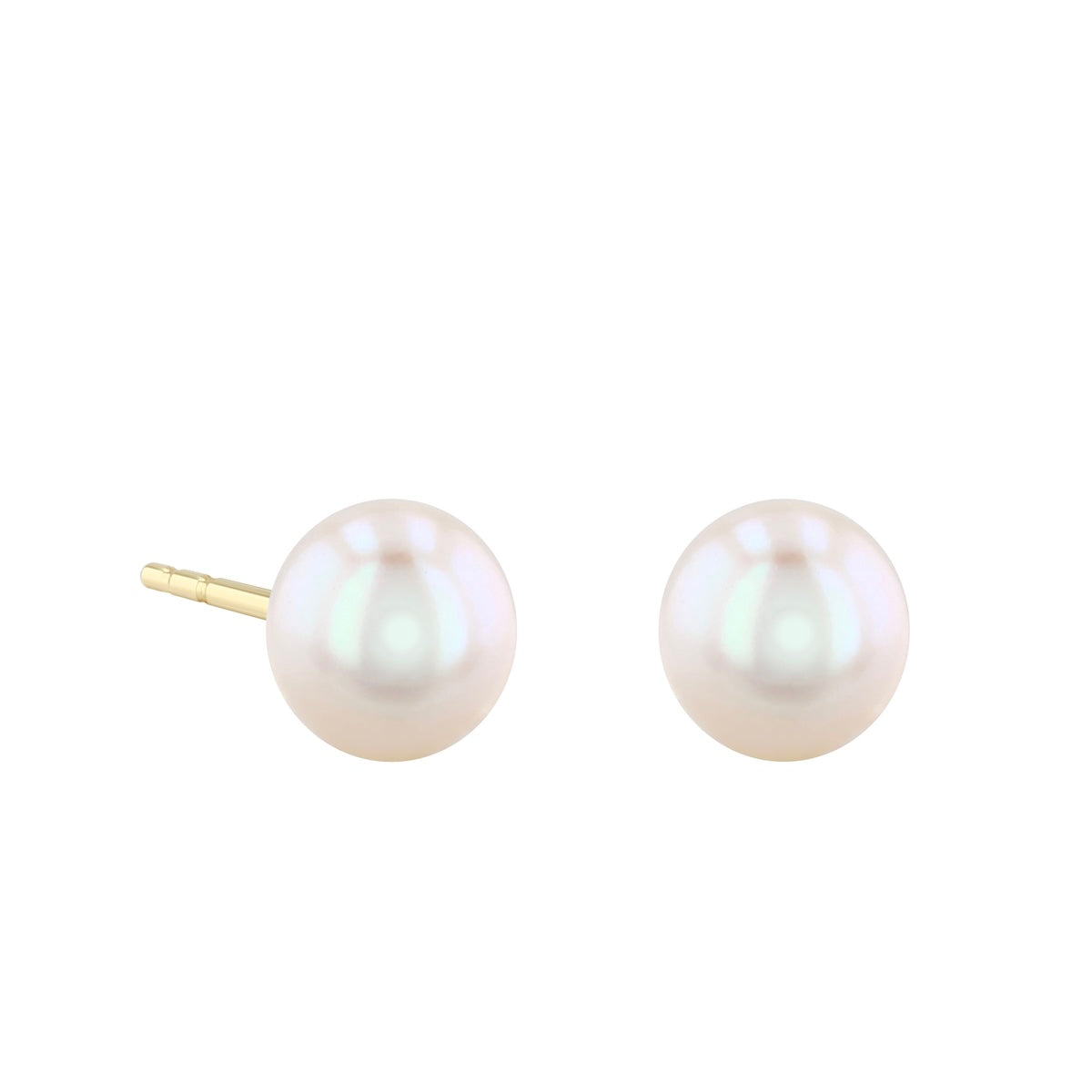 Pearlessence Collection White Round Cultured River Pearl Stud Earrings | 9K Yellow Gold