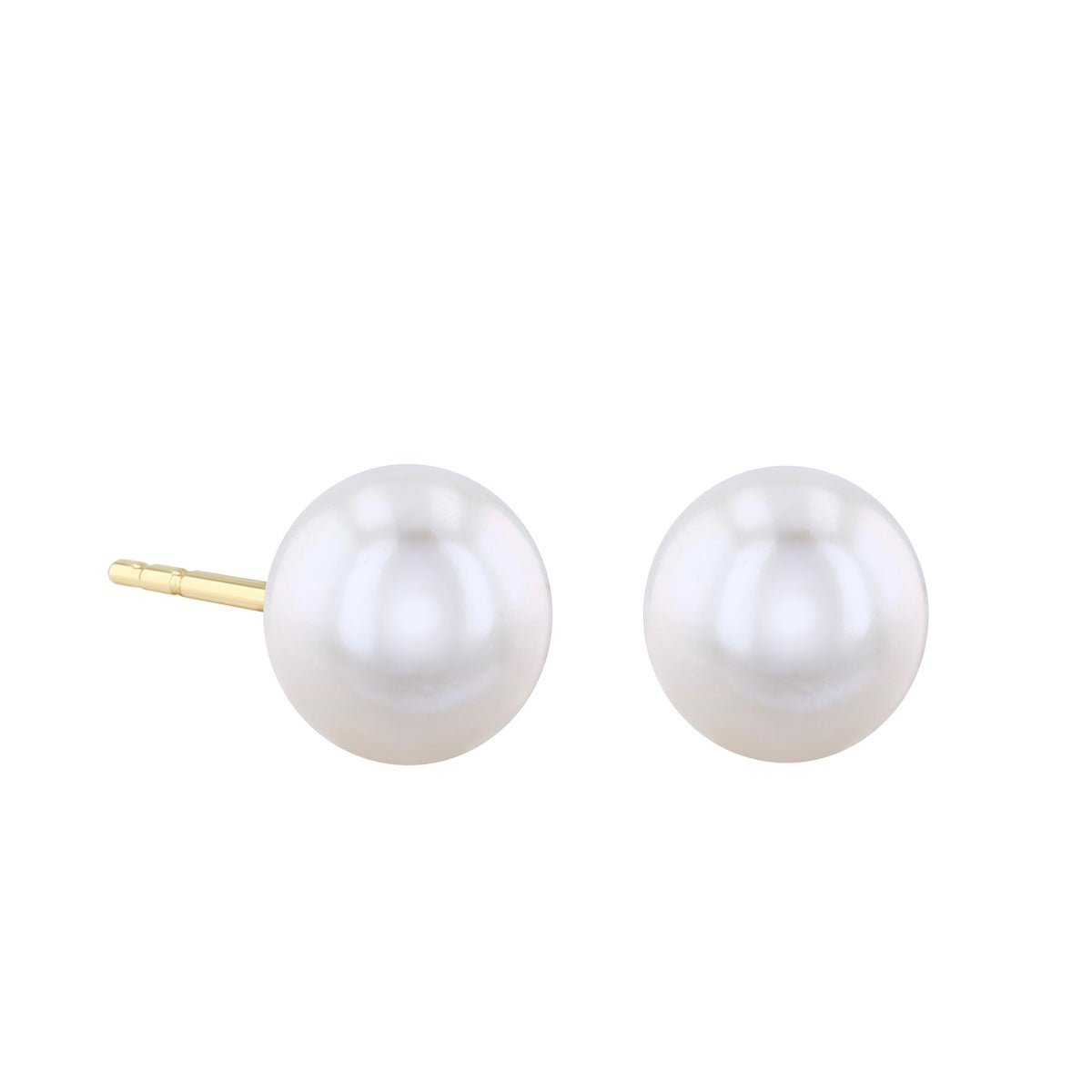 Pearlessence Collection White Round Cultured River Pearl Stud Earrings | 9K Yellow Gold