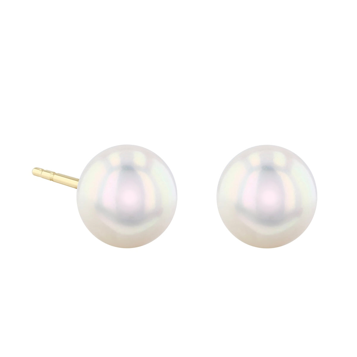 Pearlessence Collection White Round Cultured River Pearl Stud Earrings | 9K Yellow Gold