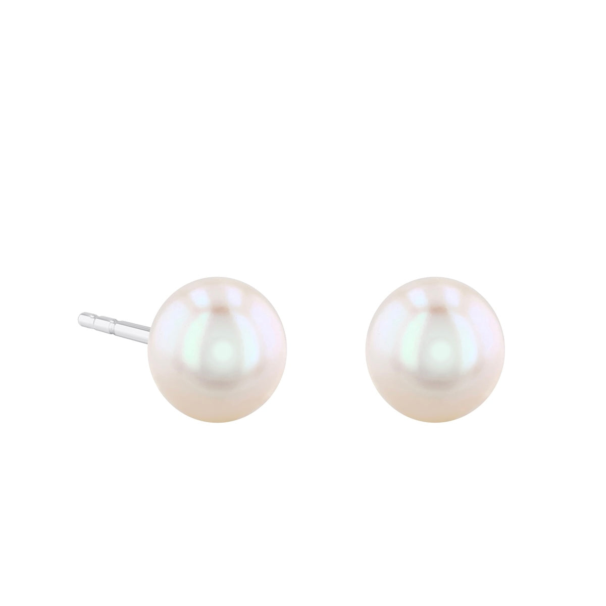 Pearlessence Collection White Round Cultured River Pearl Stud Earrings | 9K Yellow Gold