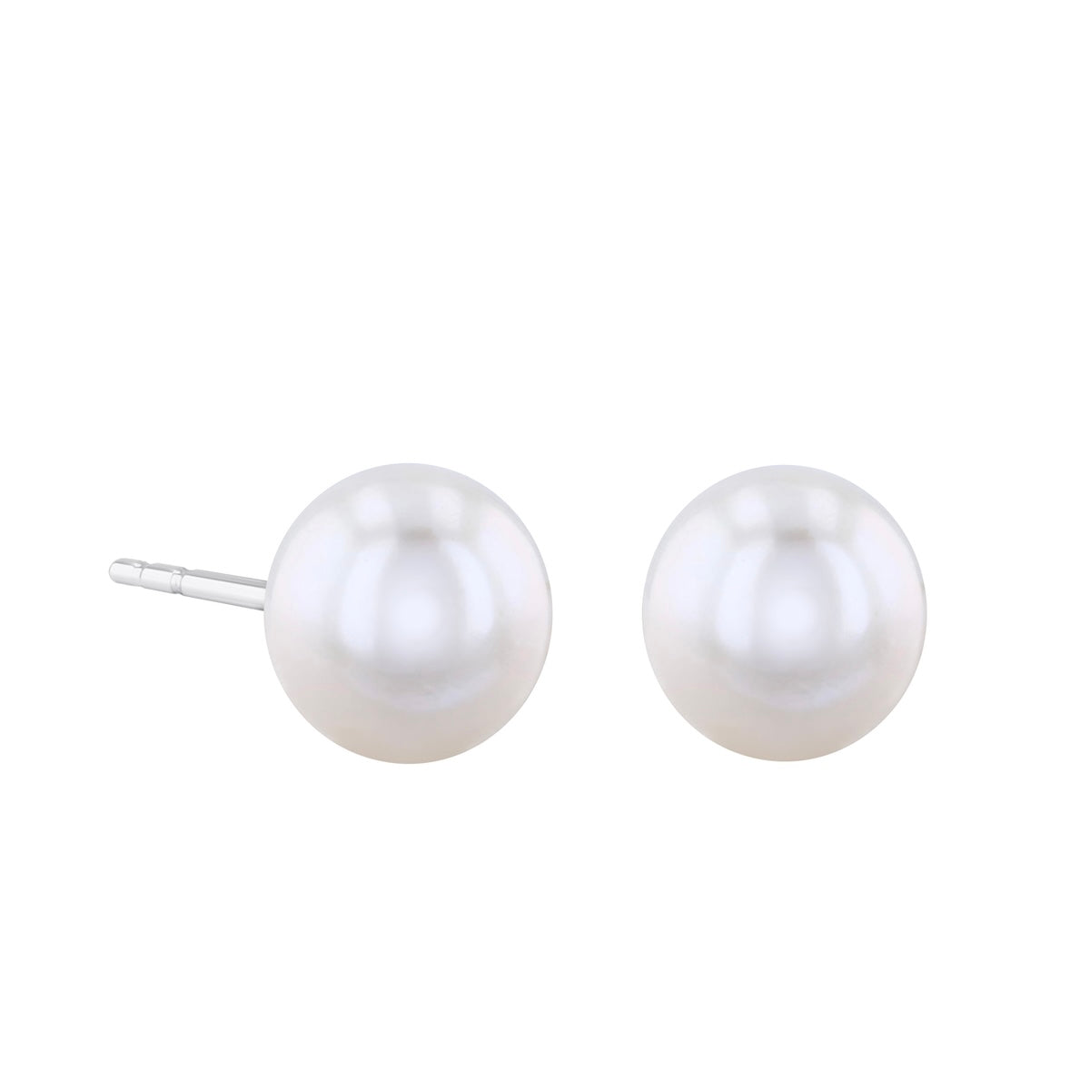Pearlessence Collection White Round Cultured River Pearl Stud Earrings | 9K Yellow Gold