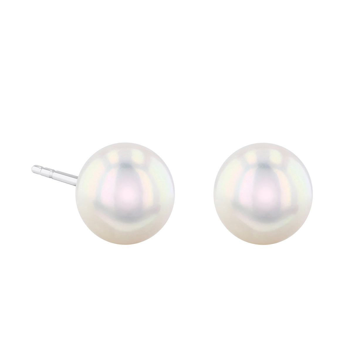Pearlessence Collection White Round Cultured River Pearl Stud Earrings | 9K Yellow Gold