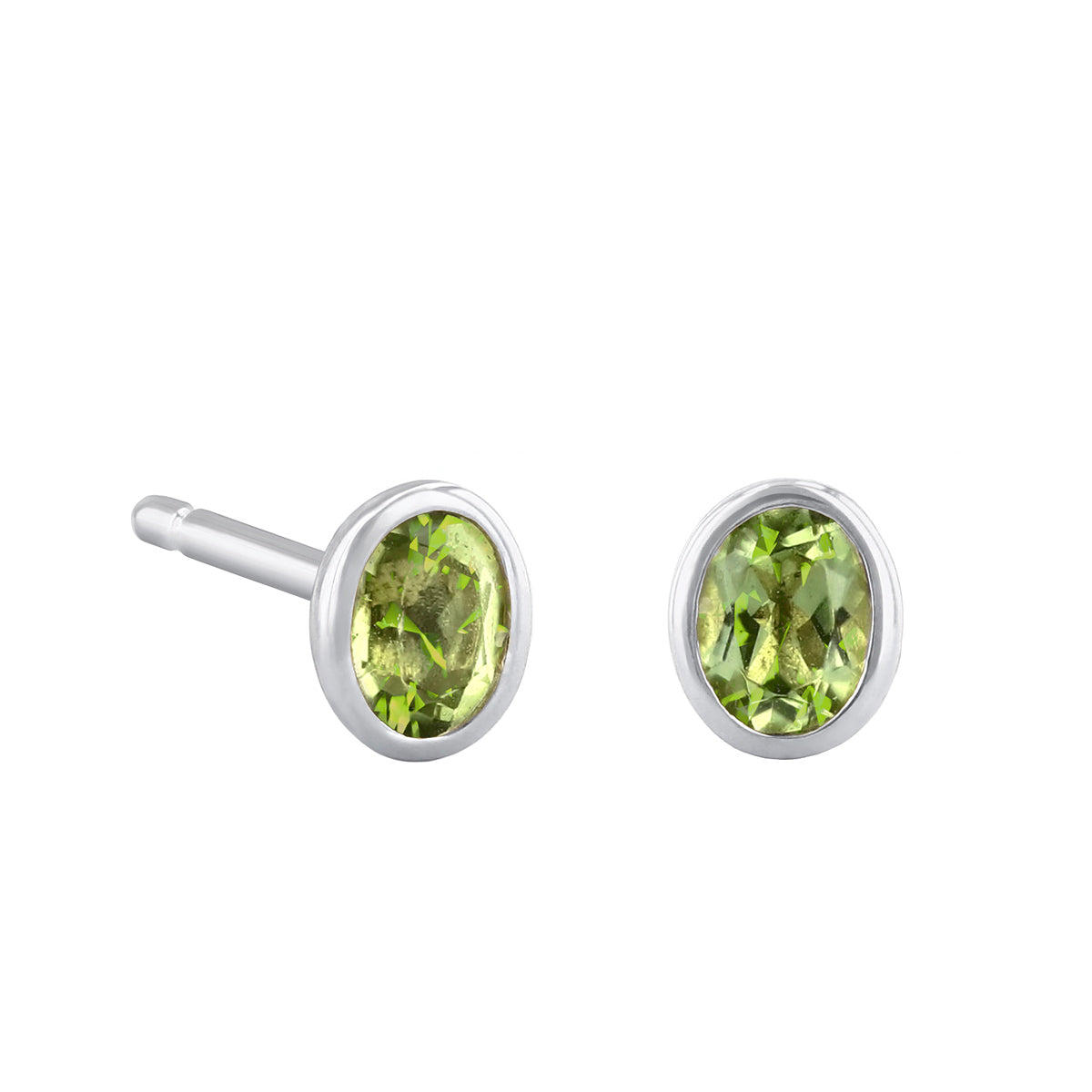 Birthstone Oval Bezel Set Stud Earrings | 9K White Gold