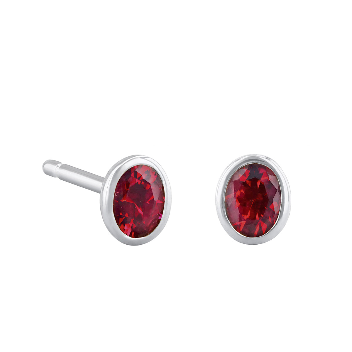 Birthstone Oval Bezel Set Stud Earrings | 9K White Gold