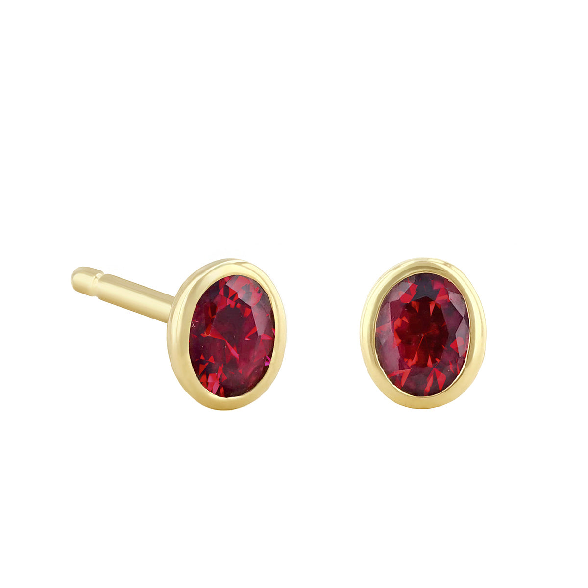 Birthstone Collection Oval Bezel Set Stud Earrings | 9K Yellow Gold