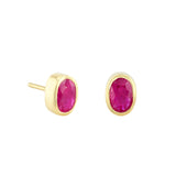 Oval Ruby Bezel Set Stud Earrings | Pre-Loved | 9K Yellow Gold