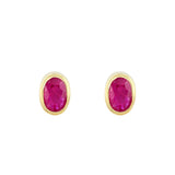 Oval Ruby Bezel Set Stud Earrings | Pre-Loved | 9K Yellow Gold