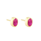 Oval Ruby Bezel Set Stud Earrings | Pre-Loved | 9K Yellow Gold