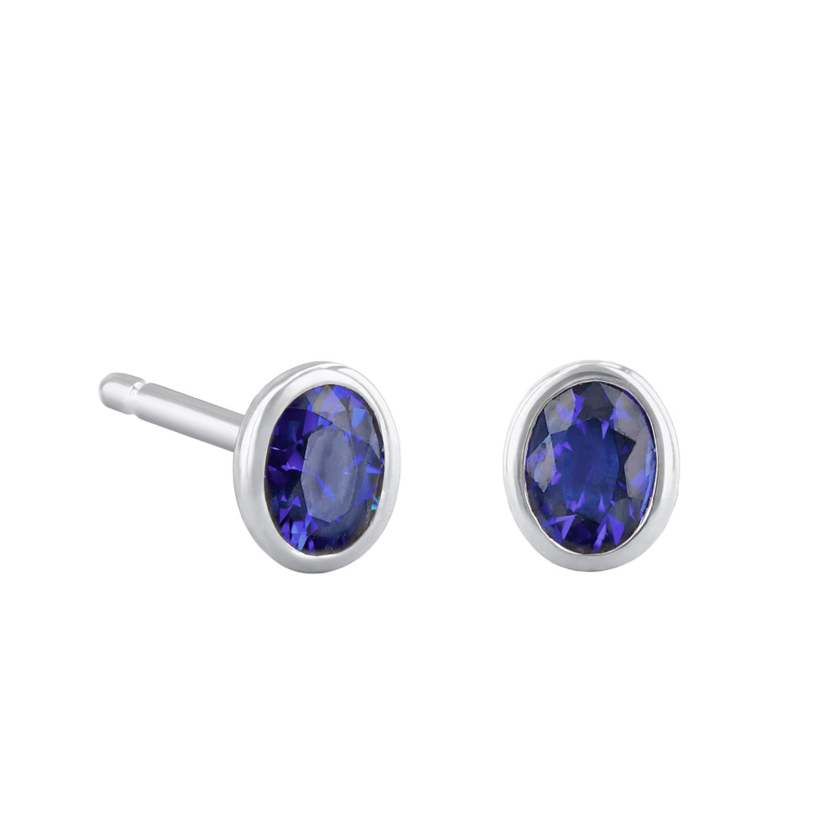 Birthstone Oval Bezel Set Stud Earrings | 9K White Gold