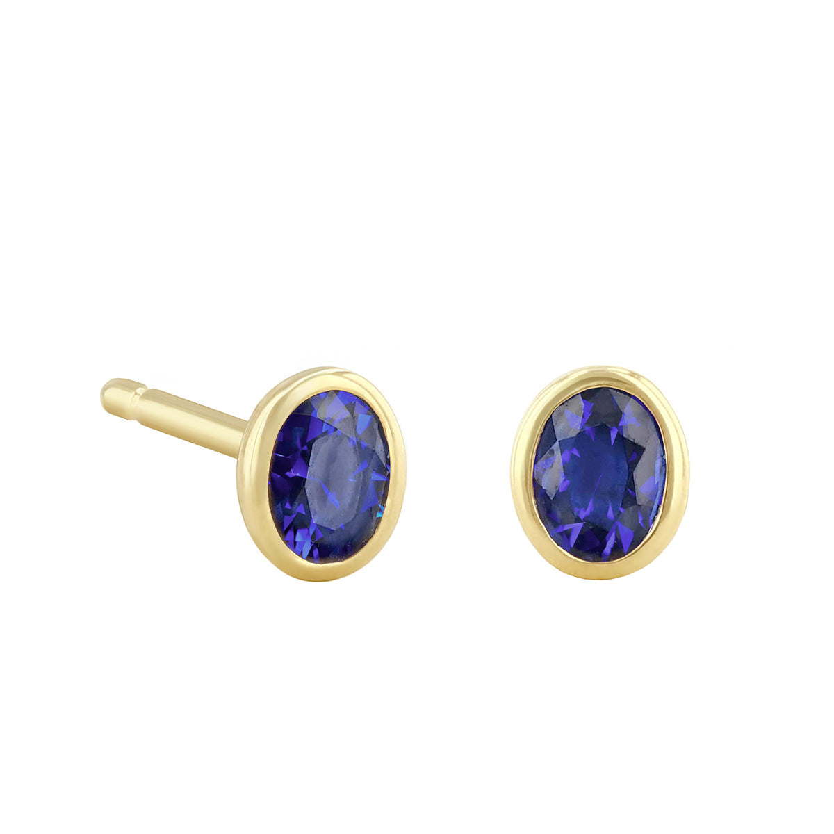 Birthstone Collection Oval Bezel Set Stud Earrings | 9K Yellow Gold