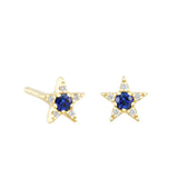 Bijou Collection Sapphire and Diamond Star Stud Earrings | 9K Yellow Gold