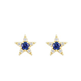 Bijou Collection Sapphire and Diamond Star Stud Earrings | 9K Yellow Gold