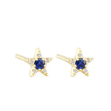 Bijou Collection Sapphire and Diamond Star Stud Earrings | 9K Yellow Gold