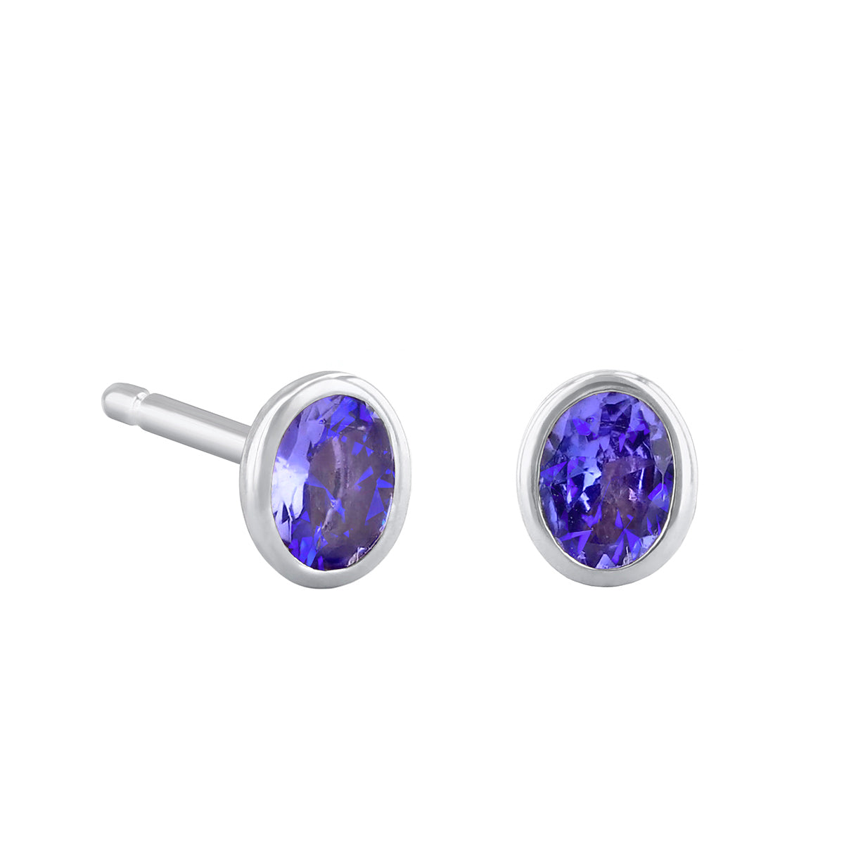 Birthstone Oval Bezel Set Stud Earrings | 9K White Gold