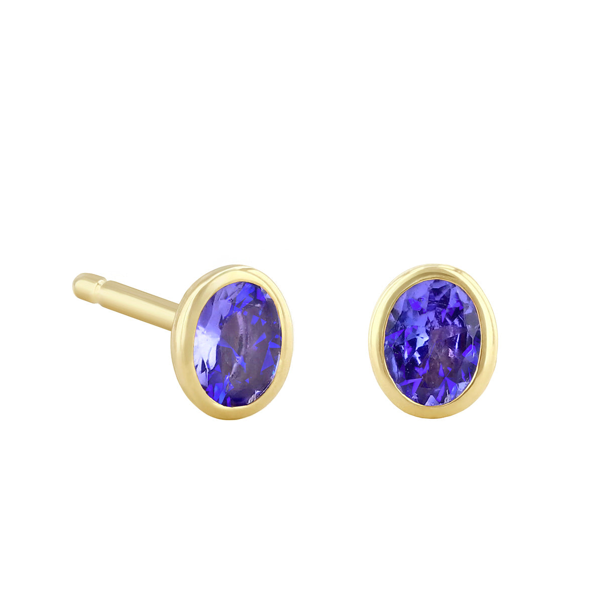 Birthstone Collection Oval Bezel Set Stud Earrings | 9K Yellow Gold