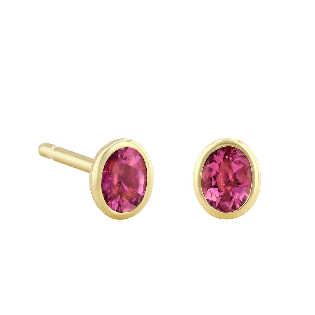 Birthstone Collection Oval Bezel Set Stud Earrings | 9K Yellow Gold