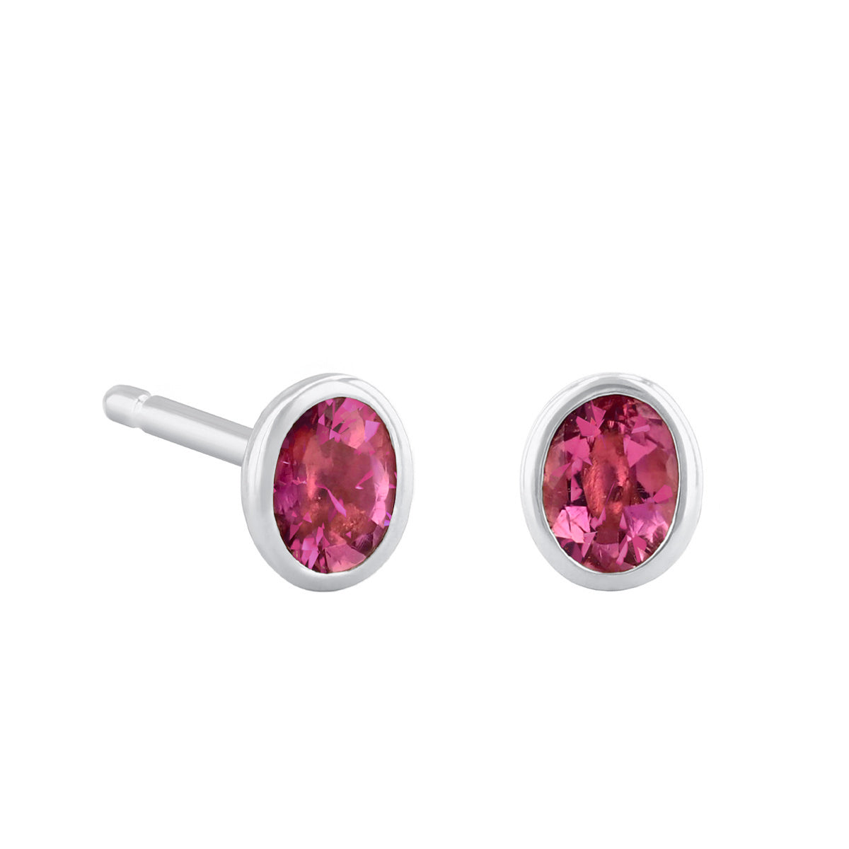 Birthstone Oval Bezel Set Stud Earrings | 9K White Gold
