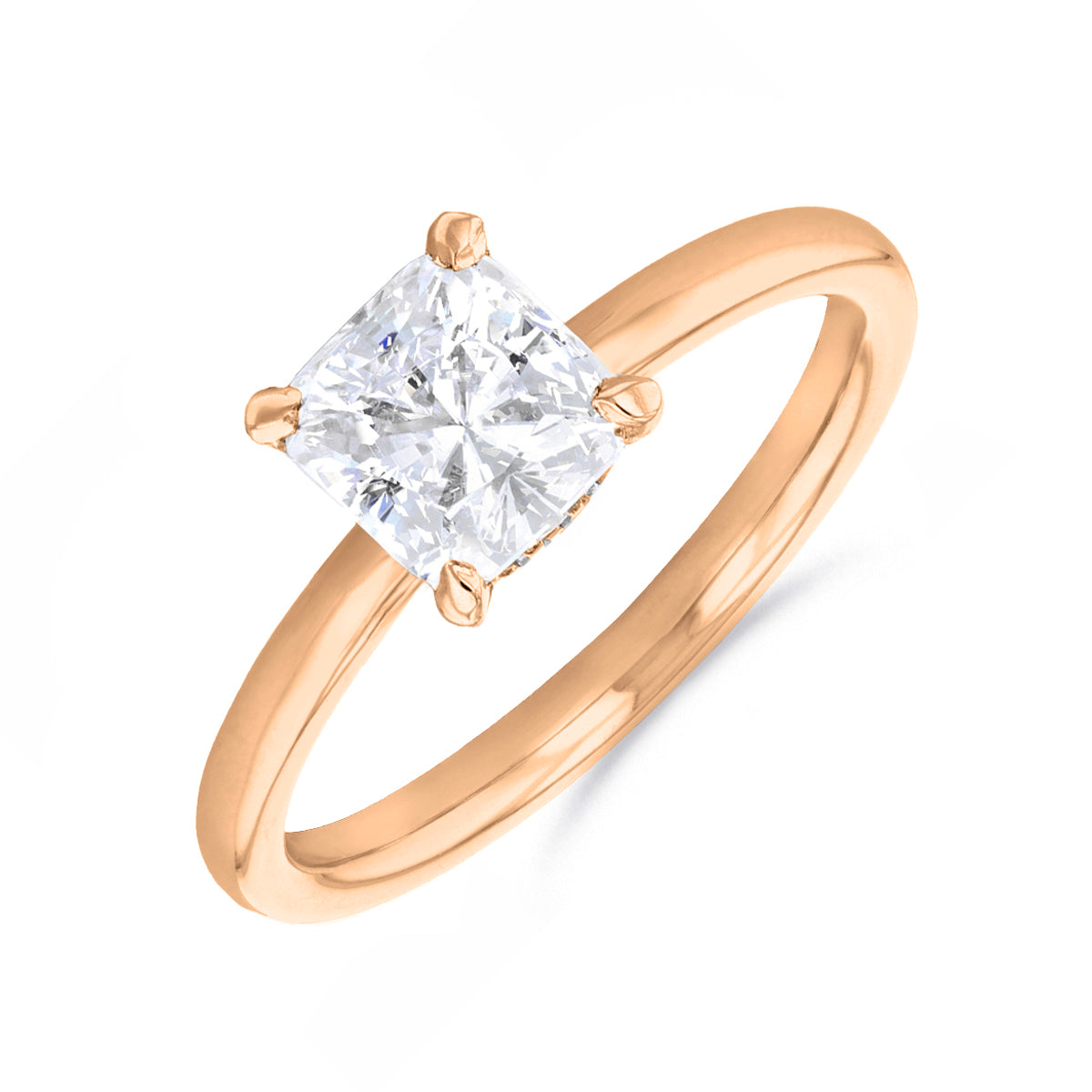 Fleur Cushion Cut Diamond Solitaire Engagement Ring 18ct Rose Gold