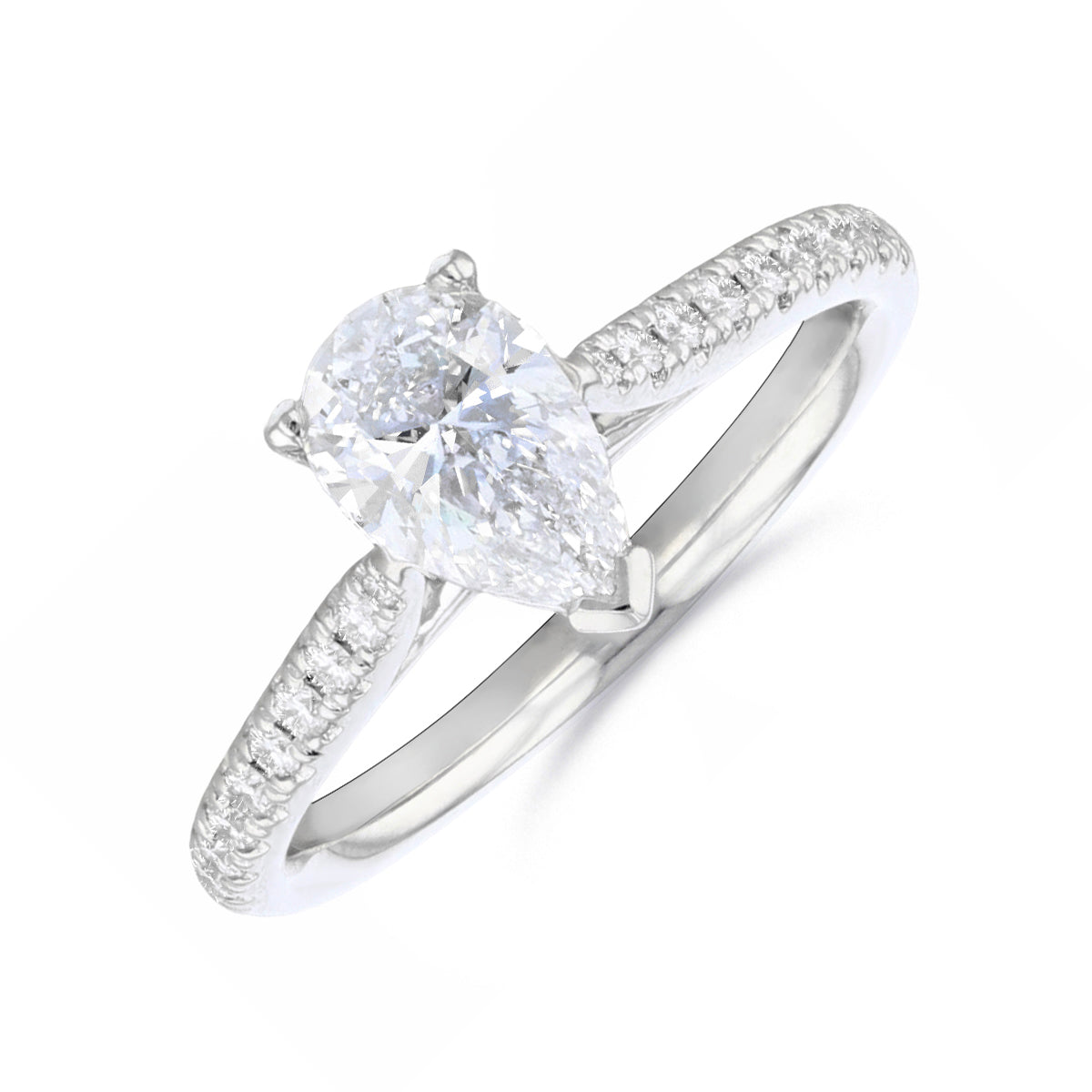 1.00ct Ophelia Shoulder Set Pear Cut Diamond Solitaire Engagement Ring | 18ct White Gold