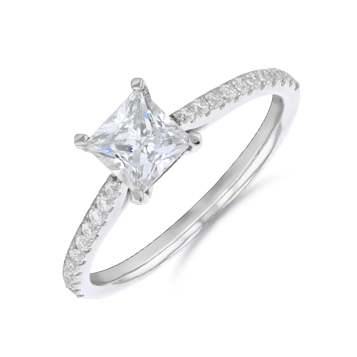 0.35ct Ophelia Shoulder Set Princess Cut Diamond Solitaire Engagement Ring | 18ct White Gold
