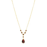 Garnet Pear & Round Cut Drop Necklace | Pre-Loved | 9K Yellow Gold