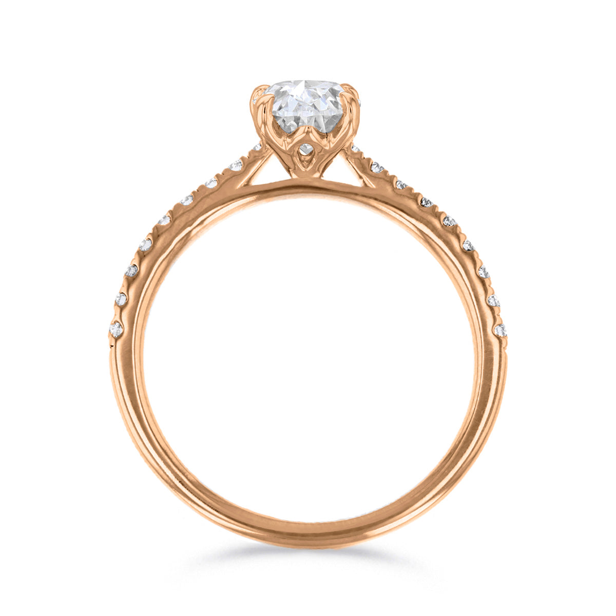 0.75ct Poppy Shoulder Set Oval Cut Diamond Solitaire Engagement Ring | 18ct Rose Gold