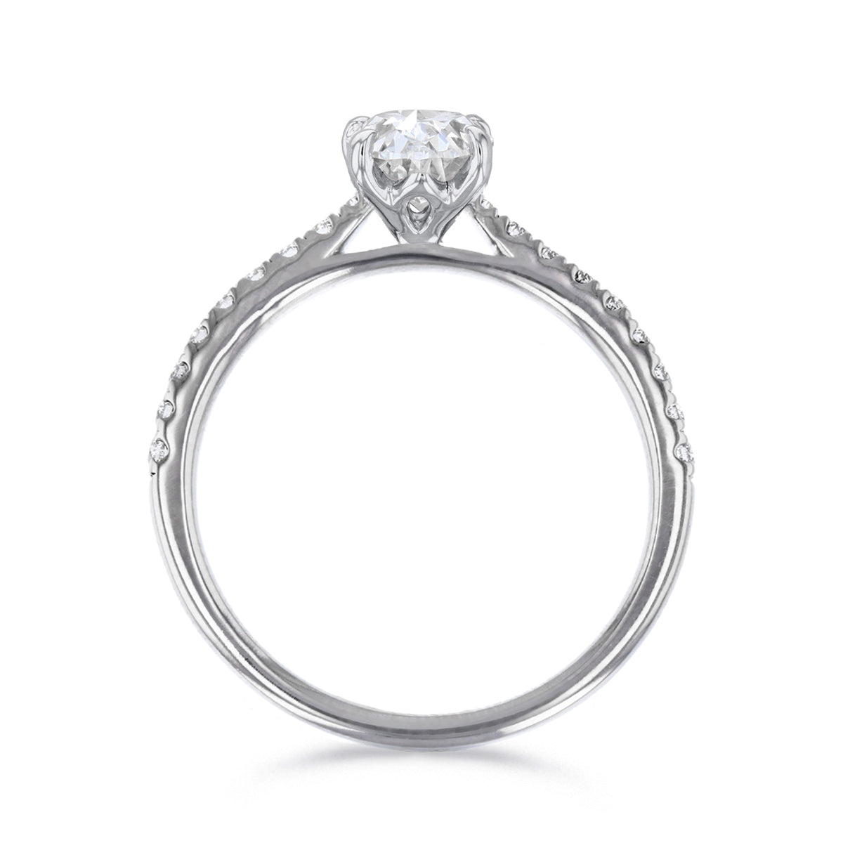 0.75ct Poppy Shoulder Set Oval Cut Diamond Solitaire Engagement Ring | 18ct White Gold