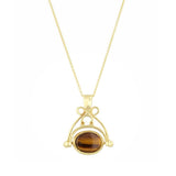 Blood Stone & Tiger's Eye Double Sided Fob Necklace (Chain Not Included) | Pre-Loved | 9K Yellow Gold