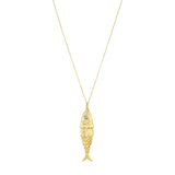 Cabochon Turquoise Fish Necklace (Chain Not Included)  | Pre-Loved | 9K Yellow Gold