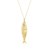 Cabochon Turquoise Fish Necklace (Chain Not Included)  | Pre-Loved | 9K Yellow Gold