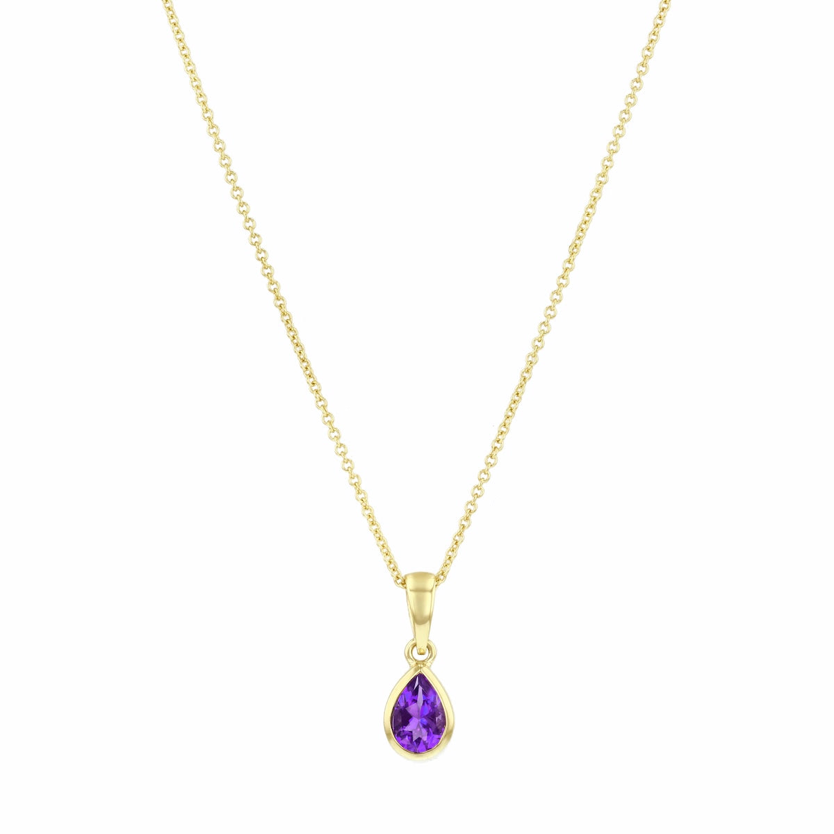 Personalised Birthstone Pear Cut Rubover Necklace | 9K Yellow Gold