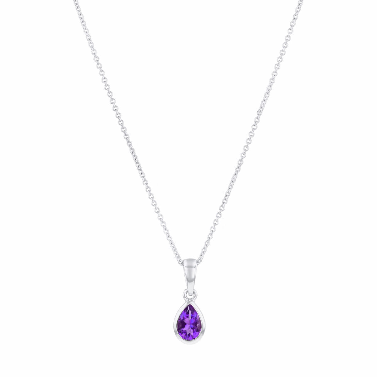 Personalised Birthstone Pear Cut Rubover Necklace | 9K White Gold