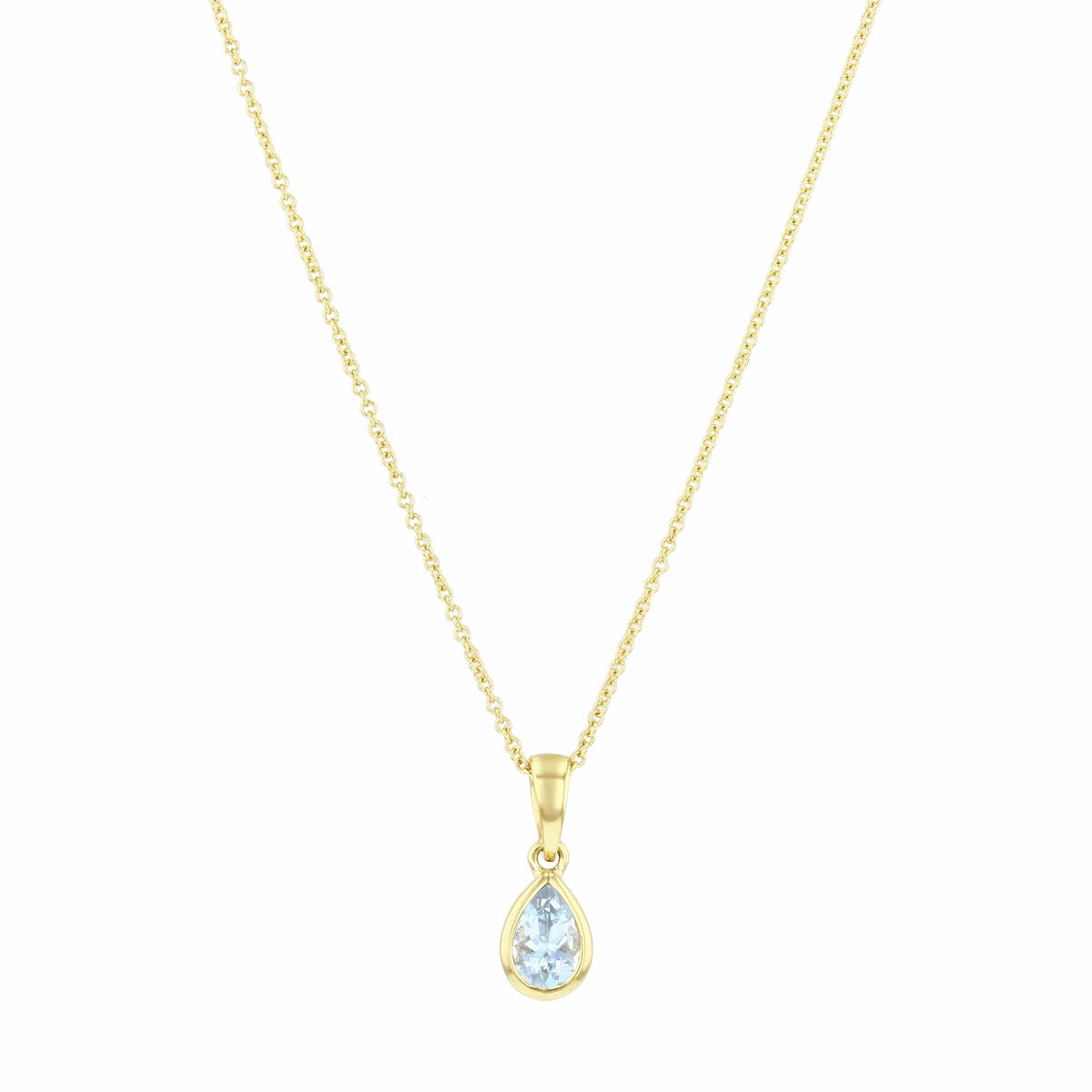 Personalised Birthstone Pear Cut Rubover Necklace | 9K Yellow Gold