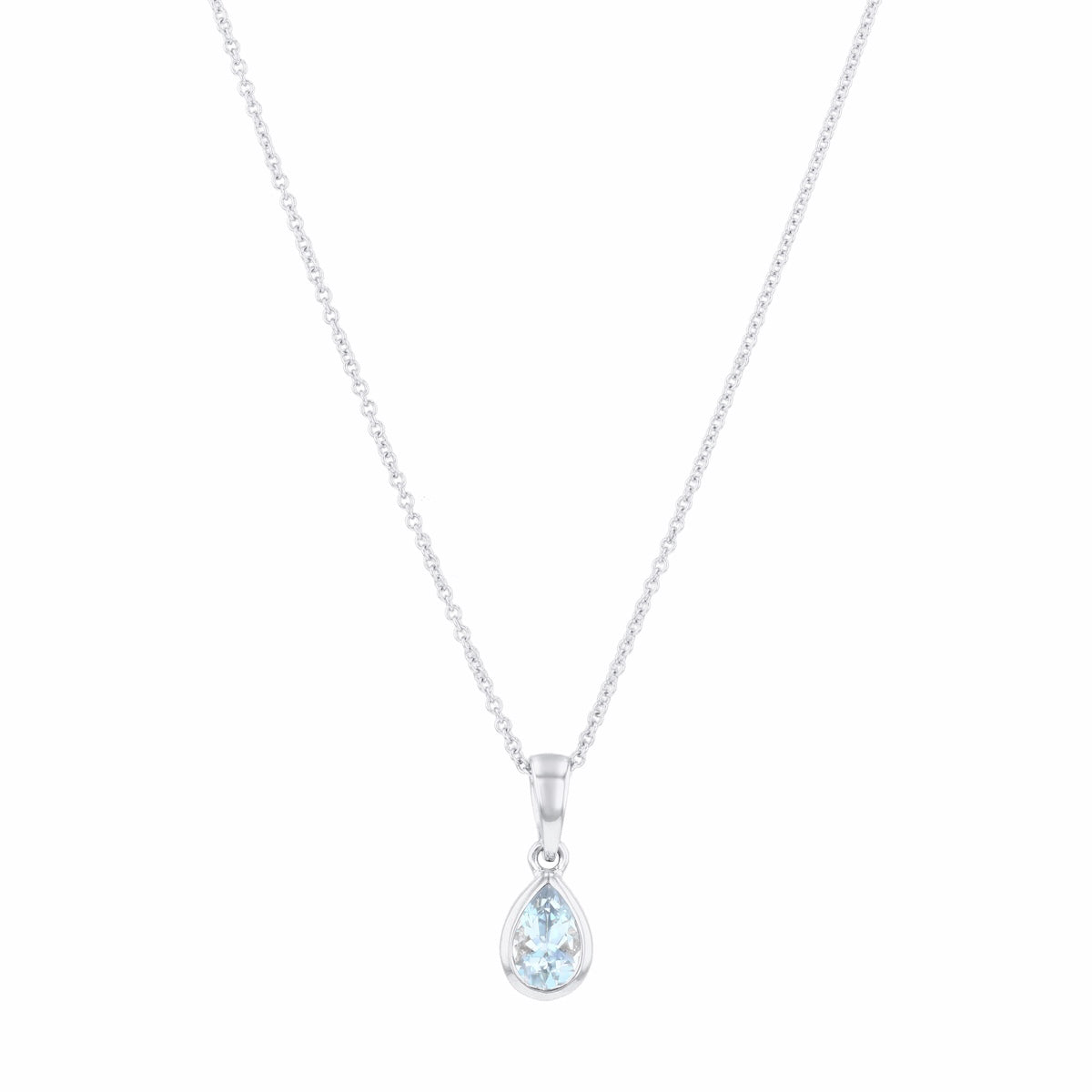 Personalised Birthstone Pear Cut Rubover Necklace | 9K White Gold