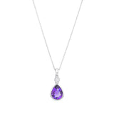 Personalised Birthstone Pear Cut Gemstone & Diamond Rubover Necklace | 9K White Gold