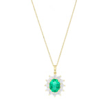 Heirloom Collection 3.55ct Lab-Grown Oval Emerald and 1.20ct Lab-Grown Diamond Cluster Necklace | 9K Yellow Gold