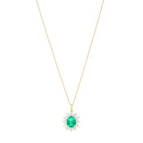 Heirloom Collection 3.55ct Lab-Grown Oval Emerald and 1.20ct Lab-Grown Diamond Cluster Necklace | 9K Yellow Gold