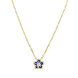 Bijou Collection Sapphire and Diamond Flower Necklace | 9K Yellow Gold