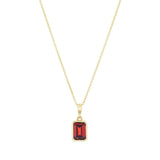 Personalised Birthstone Emerald Cut Gemstone Bezel Set Necklace | 9K Yellow Gold