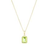 Personalised Birthstone Emerald Cut Gemstone Bezel Set Necklace | 9K Yellow Gold